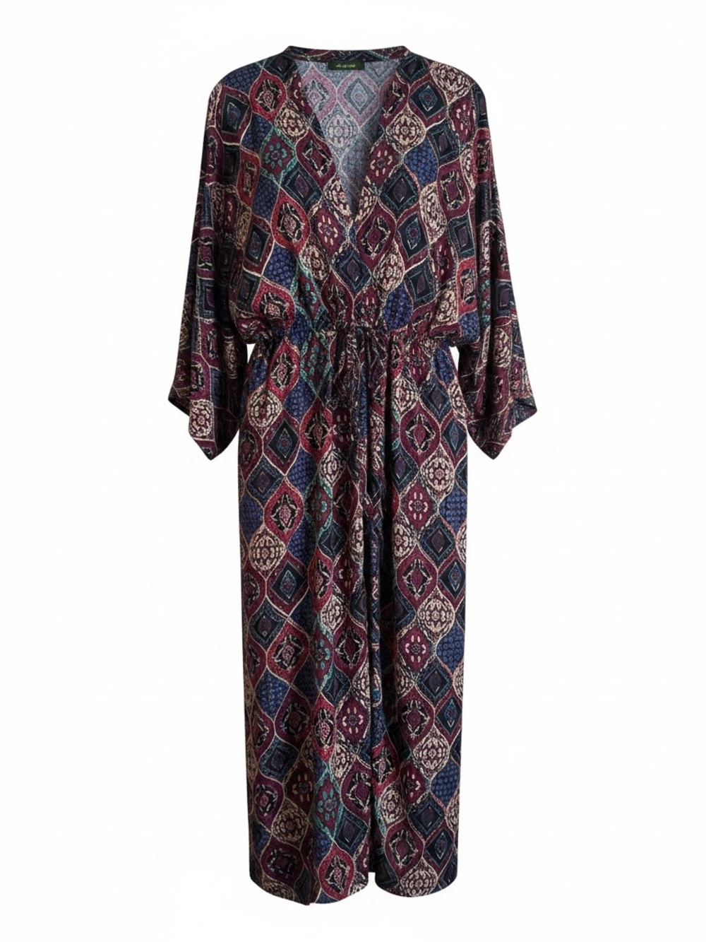Anthropologie Midi Kimono Dress in Burgundy, Navy & Cream
